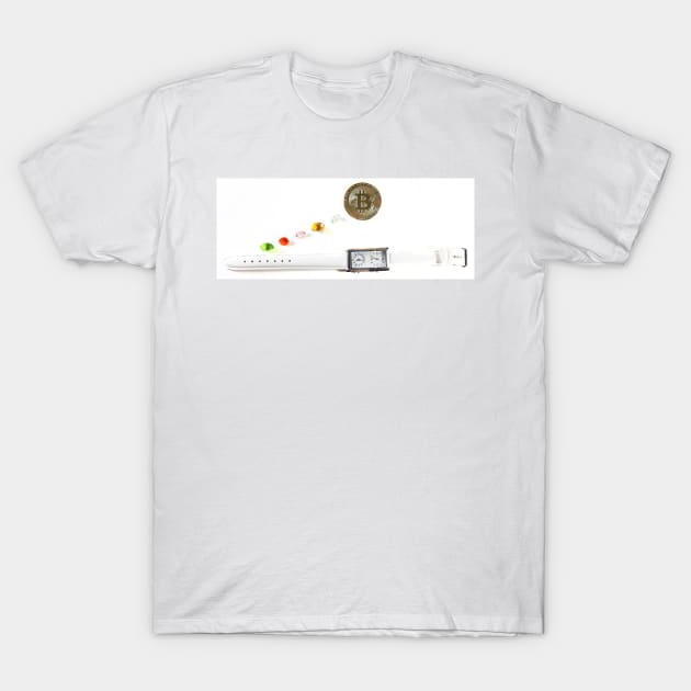 Bitcoin coin and watch, time. Concept of mining business, wealth, miner, cryptocurrency, success T-Shirt by grafinya